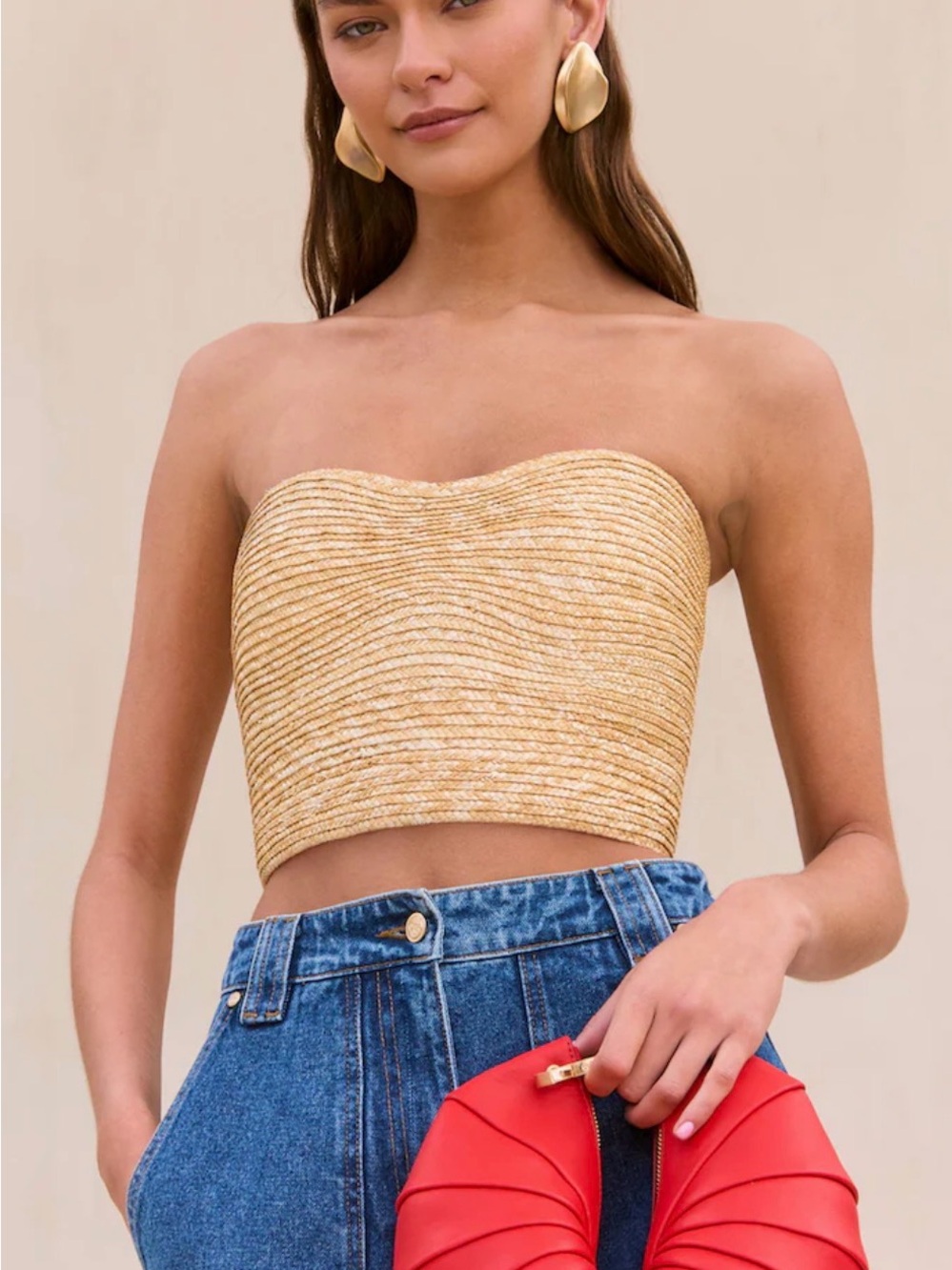 cult gaia Natural Tan Strapless Bustier Top
